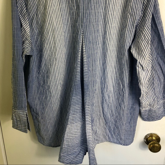 Habitat Cotton Striped Button Up Oversized Top Blue & White Size: XL - Picture 5 of 8
